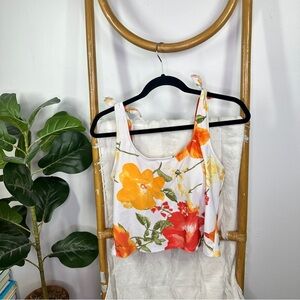 Kortni Jeane White Red and Yellow Floral Tie Bikini Top sz L